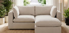 best layouts for small living rooms - 2 seater sofa with chaise footstool in small space with lots of plants