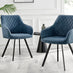Novara Black Leg Round Glass Dining Table & 4 Blue Falun Black Leg Chairs