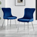 2x Nora Navy Blue Velvet Dining Chairs Silver Legs