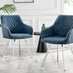 2x Falun Blue Fabric Dining Chairs Silver Legs