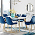 Andria Gold Leg Marble Effect Dining Table and 6 Navy Pesaro Gold Leg Chairs