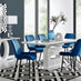 Arezzo Large Extending Dining Table and 6 Navy Pesaro Black Leg Chairs
