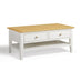 Belle 2 Drawer Rectangular Solid Oak Wood and Cream Coffee Table