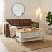 Belle 2 Drawer Rectangular Solid Oak Wood and Cream Coffee Table