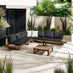 Brisa Walnut Wood & Black 8 Seat Garden Sofa Set