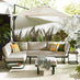 Capri Green Metal & Cream Garden Corner Sofa Set
