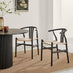 2x Caia Black Wood & Rope Wishbone Dining Chairs