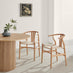 2x Caia Oak Effect Wood & Rope Wishbone Dining Chairs