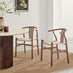2x Caia Walnut Effect Wood & Rope Wishbone Dining Chairs