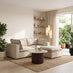 Echo Cream & Green Linen-Look Trim Fabric 2 Seater Modular Chaise Sofa
