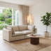 Echo Cream & Green Trim Linen-Look Fabric 2 Seater Modular Sofa