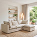 Echo Cream & Green Trim Linen-Look Fabric 3 Seater Modular Chaise Sofa