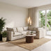Echo Cream & Green Trim Linen-Look Fabric 3 Seater Modular Corner Sofa
