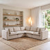 Echo Cream & Green Trim Linen-Look Fabric 4 Seater Modular Corner Sofa