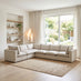 Echo Cream & Green Linen-Look Trim Fabric 5 Seater L-Shaped Modular Corner Sofa