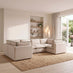 Echo Cream & Green Linen-Look Trim Fabric 5 Seater U-Shaped Modular Corner Sofa