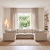Echo Cream & Green Linen-Look Trim Fabric 5 Seater U-Shaped Modular Corner Sofa