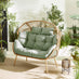 Beige Rattan & Green Garden Double Egg Chair Seat