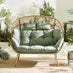 Beige Rattan & Green Garden Double Egg Chair Seat