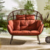 Brown Rattan & Orange Garden Double Egg Chair Seat