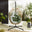 Beige Rattan & Green Garden Hanging Egg Chair Seat