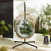 Beige Rattan & Green Garden Hanging Egg Chair Seat
