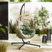 Beige Rattan & Green Garden Hanging Egg Chair Seat
