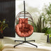 Brown Rattan & Orange Garden Hanging Egg Chair Seat