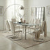 Enna White Glass Extending Dining Table with 6 Cream Fabric Lorenzo Chairs