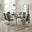 Enna White Glass Extending Dining Table with 6 Green Fabric Lorenzo Chairs