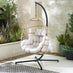 Beige Rattan & Cream Garden Hanging Egg Chair Seat
