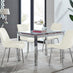 Enna White Glass Extending Dining Table and 4 Cream Pesaro Silver Leg Chairs