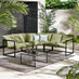 Hydra Black Metal & Green 5 Seat Garden Corner Sofa Set