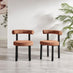 2x Isola Terracotta Orange Fabric Dining Chairs Black Legs