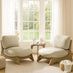 2x Iko Wood & Cream Indoor / Outdoor Accent Chairs Set