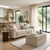 Jasper Cream Linen-Look Fabric 2 Seater Sofa