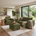 Jasper Green Linen-Look Fabric 3 Seater Sofa
