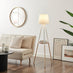 Kelsey White & Wood Tripod Standing Floor Lamp with Shelf