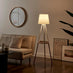 Kelsey White & Wood Tripod Standing Floor Lamp with Shelf