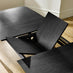 Leif Black Wood Extending Dining Table with 6 Tan Delta Chairs