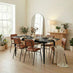 Leif Black Wood Extending Dining Table with 6 Tan Delta Chairs