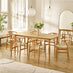 Leif Oak Veneer Wood Rectangular Extending Table & 6 Caia Wishbone Dining Chairs