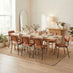 Leif Oak Veneer Wood Extending Dining Table with 8 Tan Delta Chairs