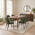 Leif Walnut Veneer Extending Dining Table & 6 Green Peri Chairs