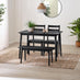 Lynton Small Black Wooden Dining Table with 2 Chairs & Bench