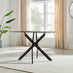 Leonardo Rectangle Brown/Grey Marble Glass & Black Metal 4 Seat Dining Table