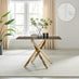 Leonardo Rectangle Brown/Grey Marble Glass and Gold Metal 4 Seat Dining Table