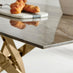 Leonardo Rectangle Brown/Grey Marble Glass & Gold Metal 6 Seat Dining Table