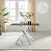 Leonardo Rectangle Brown/Grey Marble Glass & Silver Metal 4 Seat Dining Table