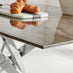Leonardo Rectangle Brown/Grey Marble Glass & Silver Metal 6 Seat Dining Table